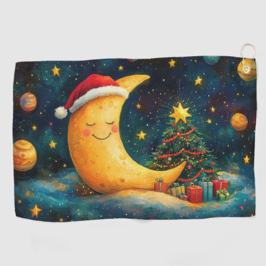 Grappige kerst maan galaxy viering golfhanddoek (Horizontaal)