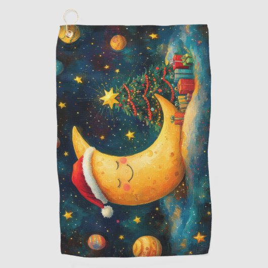 Grappige kerst maan galaxy viering golfhanddoek (Voorkant)
