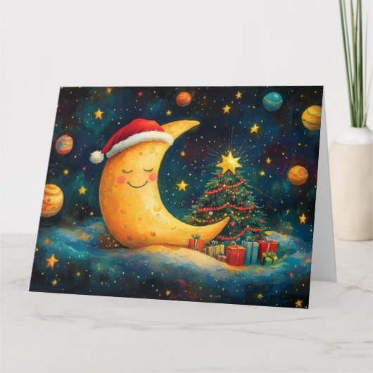 Grappige kerst maan galaxy viering kaart (Voorkant)