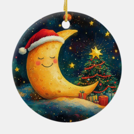 Grappige kerst maan galaxy viering keramisch ornament (Achterkant)