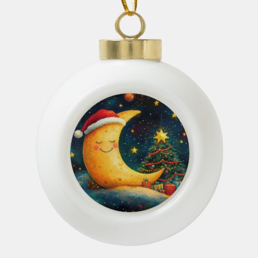 Grappige kerst maan galaxy viering keramische bal ornament (Voorkant)