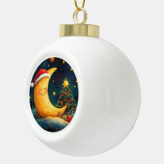 Grappige kerst maan galaxy viering keramische bal ornament (Rechts)