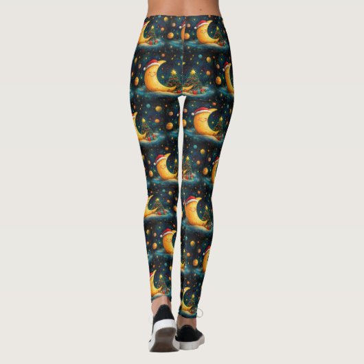 Grappige kerst maan galaxy viering leggings (Achterkant)