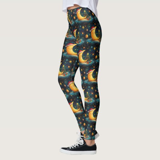 Grappige kerst maan galaxy viering leggings (Links)