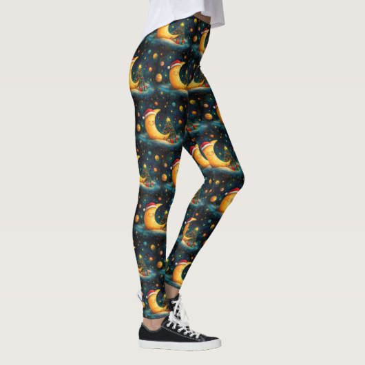 Grappige kerst maan galaxy viering leggings (Rechts)