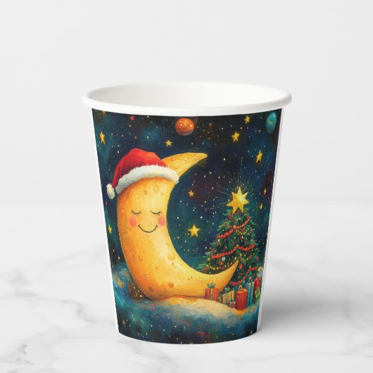 Grappige kerst maan galaxy viering papieren bekers (Achterkant)