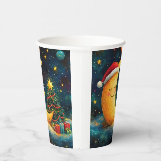 Grappige kerst maan galaxy viering papieren bekers (Rechts)