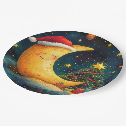 Grappige kerst maan galaxy viering papieren bordje (Gekanteld)