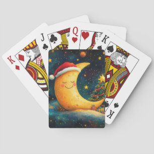 Grappige kerst maan galaxy viering pokerkaarten