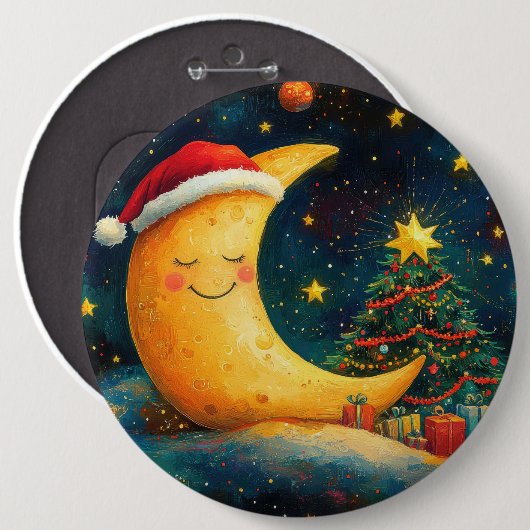Grappige kerst maan galaxy viering ronde button 6,0 cm (Voorkant /achterkant)