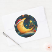 Grappige kerst maan galaxy viering ronde sticker (Envelop)