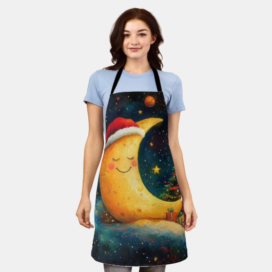 Grappige kerst maan galaxy viering schort (Gedragen)