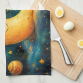 Grappige kerst maan galaxy viering theedoek (Quarter Fold)