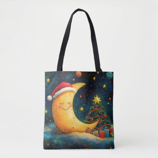 Grappige kerst maan galaxy viering tote bag (Voorkant)