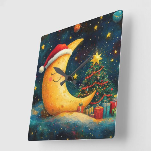 Grappige kerst maan galaxy viering vierkante klok (Hoek)