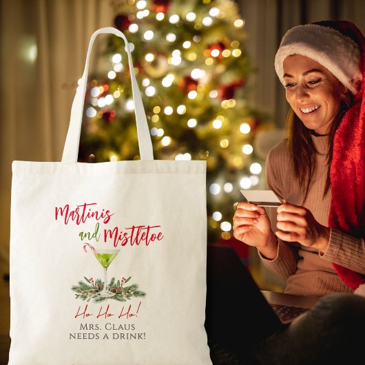 Grappige Kerst Martini en Mistsletoe Vakantie Tote Bag