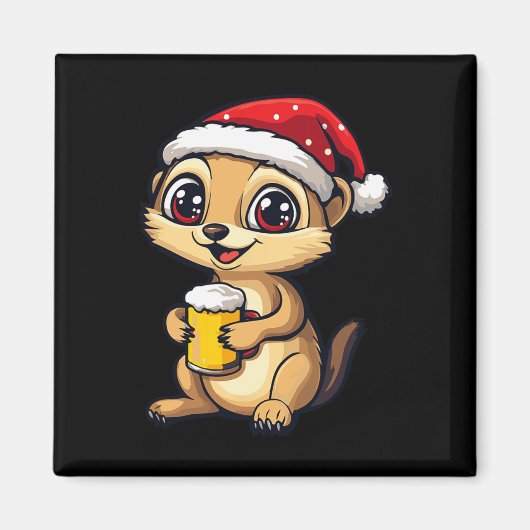 Grappige Kerst Meerkat met Beer Comic Magneet (Voorkant)