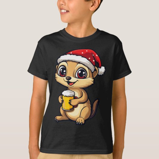 Grappige Kerst Meerkat met Beer Comic T-shirt (Voorkant)