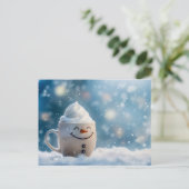 Grappige kerst Mok als Snowmann Briefkaart (Staand voorkant)