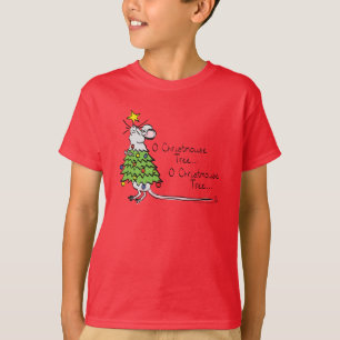Grappige Kerst Mopige Muis Boom Cartoon T-shirt