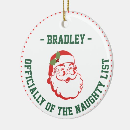 Grappige kerst naam, stoute lijst keramisch ornament (Links)