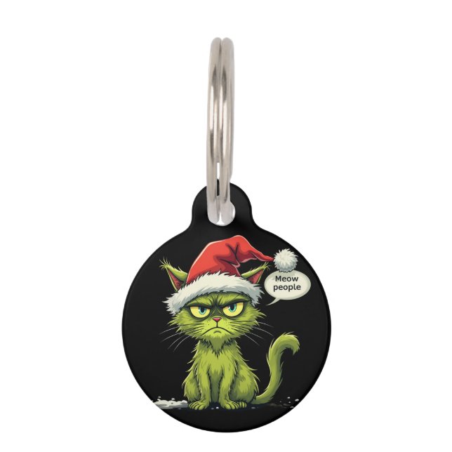 Grappige kerst "New People" Meowy Cat Lovers Huisdierpenning (Voorkant)