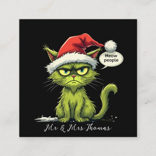 Grappige kerst "New People" Meowy Cat Lovers Vierkante Visitekaartje (Voorkant)