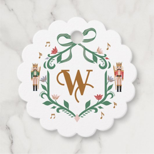 Grappige Kerst Notenkraker Monogram Crest Bow Bedankjes Labels (Voorkant)