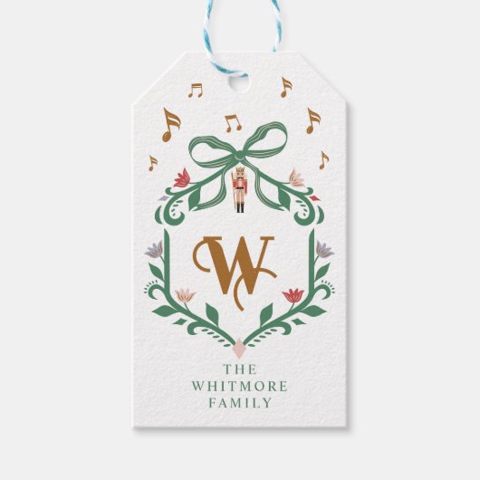 Grappige Kerst Notenkraker Monogram Crest Bow Cadeaulabel (Voorkant)