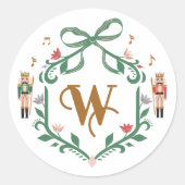 Grappige Kerst Notenkraker Monogram Crest Bow Ronde Sticker (Voorkant)