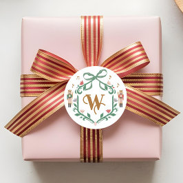 Grappige Kerst Notenkraker Monogram Crest Bow Ronde Sticker