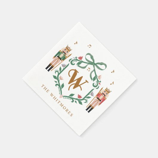 Grappige Kerst Notenkraker Monogram Crest Bow Servet (Hoek)