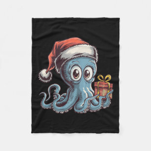 Grappige kerst octopus met kerstmuts voor octopus fleece deken