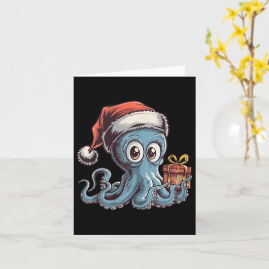 Grappige kerst octopus met kerstmuts voor octopus kaart (Gele Bloem)