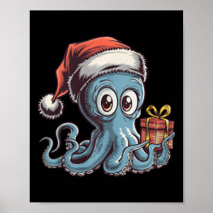 Grappige kerst octopus met kerstmuts voor octopus poster