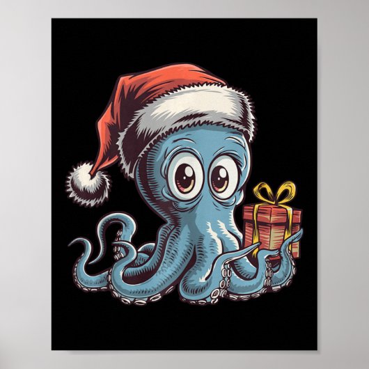 Grappige kerst octopus met kerstmuts voor octopus poster (Voorkant)