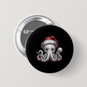 Grappige kerst octopus met kerstmuts voor octopus ronde button 5,7 cm (Voorkant /achterkant)