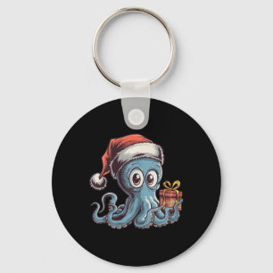 Grappige kerst octopus met kerstmuts voor octopus sleutelhanger