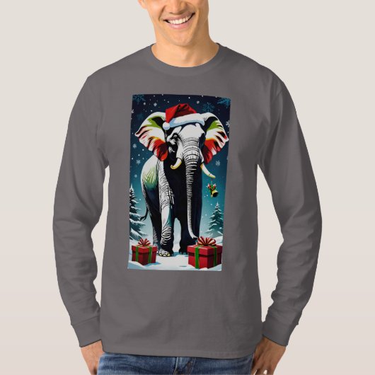 Grappige kerst olifant in Santa Hat T-shirt (Voorkant)