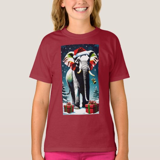 Grappige kerst olifant in Santa Hat T-shirt (Voorkant)