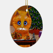 Grappige Kerst Oranje Kat Kunst Creationarts Keramisch Ornament (Rechts)