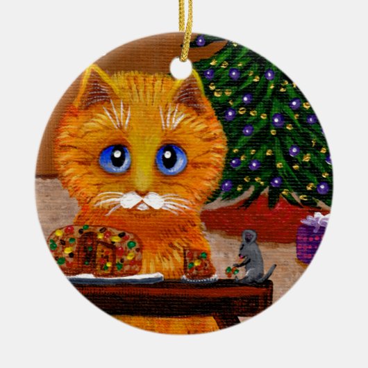 Grappige Kerst Oranje Kat Kunst Creationarts Keramisch Ornament (Voorkant)