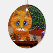 Grappige Kerst Oranje Kat Kunst Creationarts Keramisch Ornament (Links)