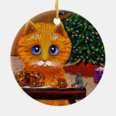 Grappige Kerst Oranje Kat Kunst Creationarts Keramisch Ornament (Achterkant)