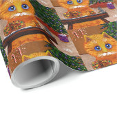 Grappige Kerst Oranje Kat Kunst Schilderij Cadeaupapier (Rol Hoek)