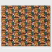 Grappige Kerst Oranje Kat Kunst Schilderij Cadeaupapier (Vlak)