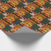 Grappige Kerst Oranje Kat Kunst Schilderij Cadeaupapier (Hoek)