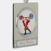 Grappige Kerst Ornament Gift Bodybuilder Santa Verzilverd Banner Ornament (Rechts)