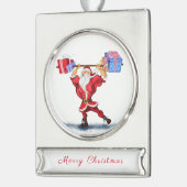 Grappige Kerst Ornament Gift Bodybuilder Santa Verzilverd Banner Ornament (Links)