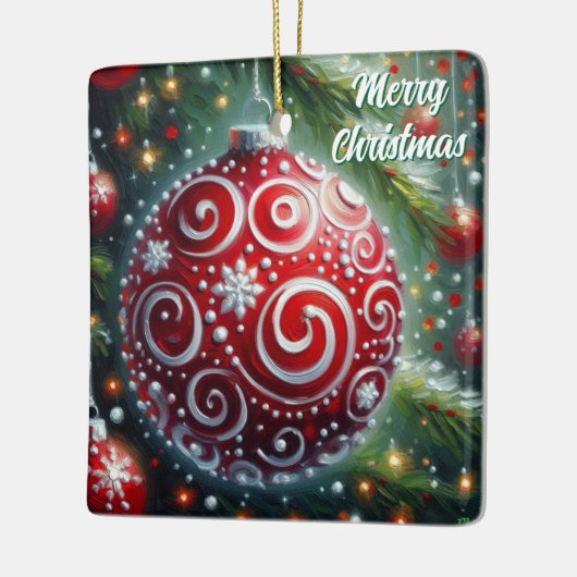 Grappige kerst ornament rood wit wervelingen (Links)